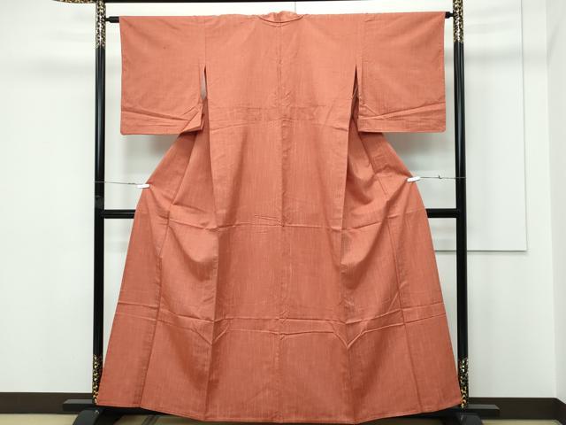 平和屋着物▽上質な紬　単衣　紅樺色　正絹　逸品　CABF4419rv