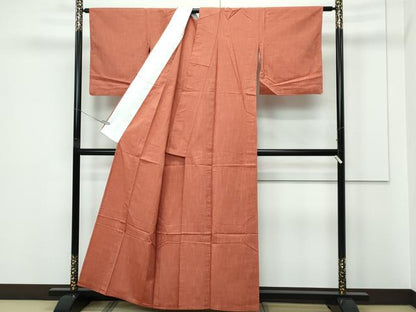 平和屋着物▽上質な紬　単衣　紅樺色　正絹　逸品　CABF4419rv