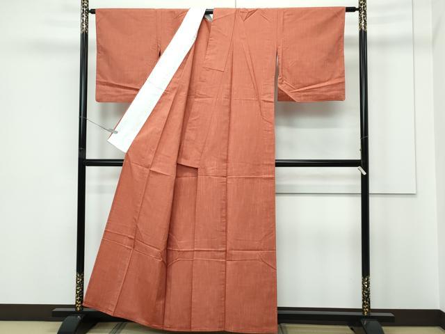 平和屋着物▽上質な紬　単衣　紅樺色　正絹　逸品　CABF4419rv