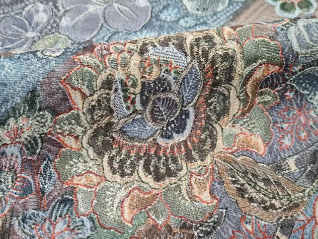 平和屋着物▽上質なお召　単衣　天目織　更紗花文　正絹　逸品　CABF4421rv 平和屋着物▽上質なお召 単衣 天目織 更紗花文 正絹 逸品 CABF4421rv