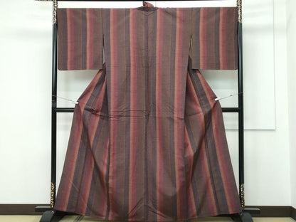平和屋着物▽上質な紬　単衣　珈琲染　間道　正絹　逸品　CABF4422rv