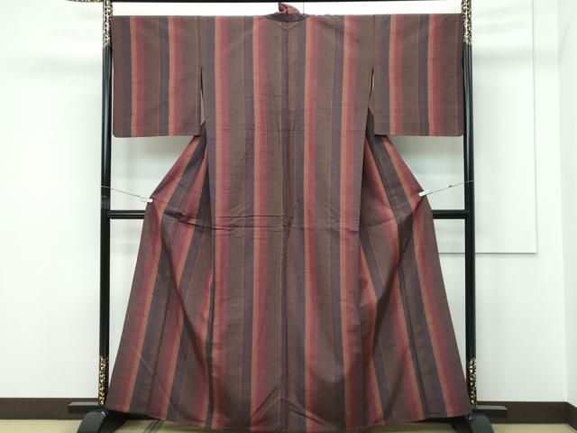 平和屋着物▽上質な紬　単衣　珈琲染　間道　正絹　逸品　CABF4422rv