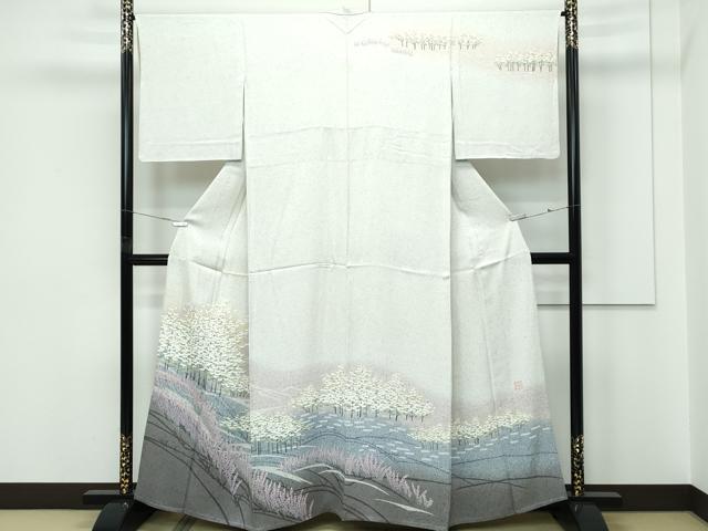平和屋着物▽訪問着　単衣　訪問着　作家物　樹林花文　暈し染め　正絹　逸品　CABF4423rv