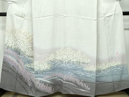 平和屋着物▽訪問着　単衣　訪問着　作家物　樹林花文　暈し染め　正絹　逸品　CABF4423rv