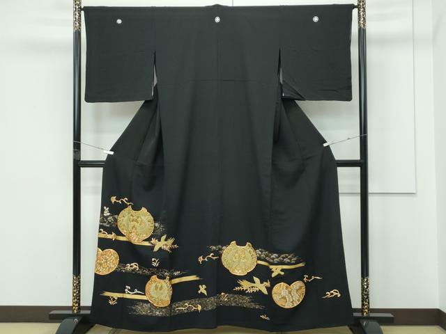 平和屋着物▽豪華黒留袖　単衣　駒刺繍　中国三大刺繍　相良刺繍　花喰い鳥鳳凰唐草文　金彩　正絹　逸品　CABF4424rv