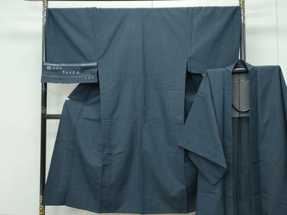 平和屋着物▽男性　しょうざん　京結城　単衣　アンサンブル　濃紺地　証紙付き　逸品　CABF4426rv