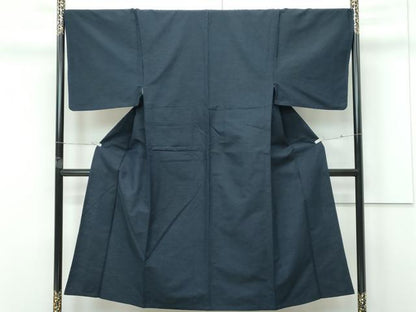 平和屋着物▽男性　紬　単衣　色無地　藍鉄色　正絹　逸品　CABF4429rv
