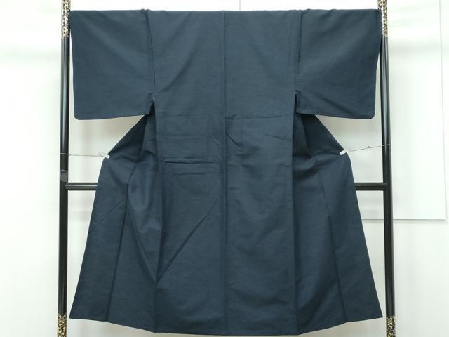 平和屋着物▽男性　紬　単衣　色無地　藍鉄色　正絹　逸品　CABF4429rv