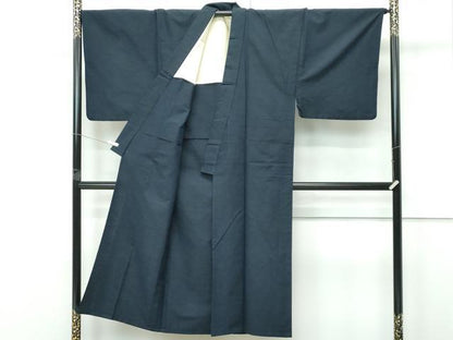 平和屋着物▽男性　紬　単衣　色無地　藍鉄色　正絹　逸品　CABF4429rv