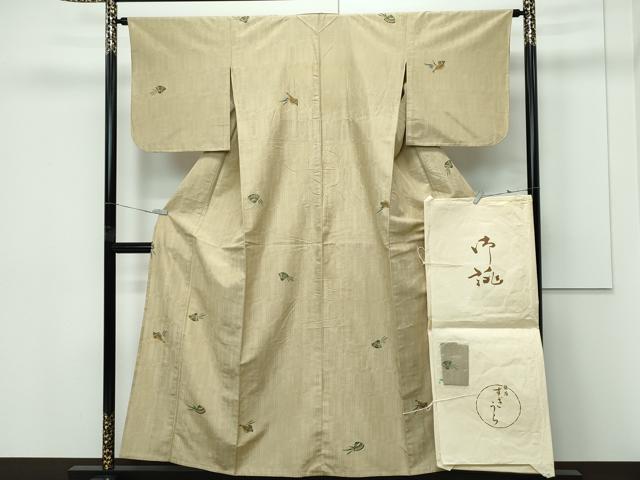 平和屋着物▽上質な小紋　単衣　紬地　型染め　貝　銀座すぎうら　たとう紙付き　正絹　逸品　CABF4432rv 平和屋着物▽上質な小紋 単衣 紬地 型染め 貝 銀座すぎ