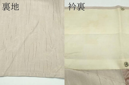 平和屋着物▽上質な色無地　単衣　灰梅色　笹竹地紋　正絹　逸品　CABF4434rv