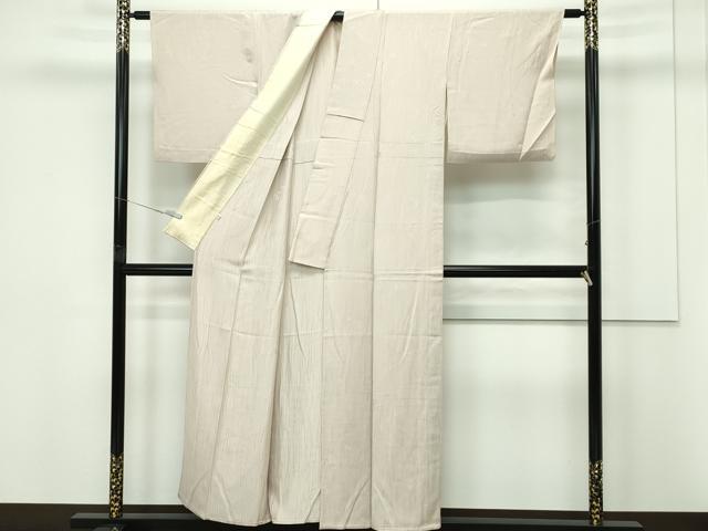 平和屋着物▽上質な色無地　単衣　灰梅色　笹竹地紋　正絹　逸品　CABF4434rv