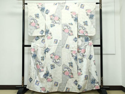 平和屋着物▽上質な小紋 単衣 立波草花文 金彩 正絹 逸品 未使用 CABF4437rv