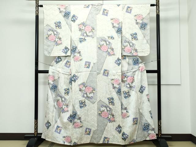 平和屋着物▽上質な小紋 単衣 立波草花文 金彩 正絹 逸品 未使用 CABF4437rv