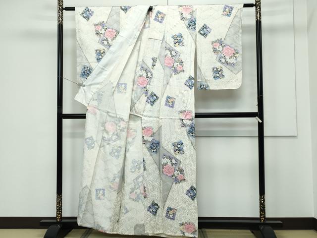 平和屋着物▽上質な小紋 単衣 立波草花文 金彩 正絹 逸品 未使用 CABF4437rv