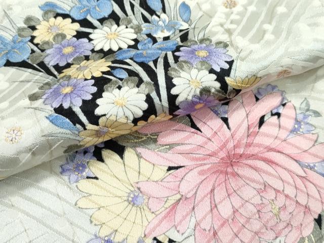 平和屋着物▽上質な小紋 単衣 立波草花文 金彩 正絹 逸品 未使用 CABF4437rv