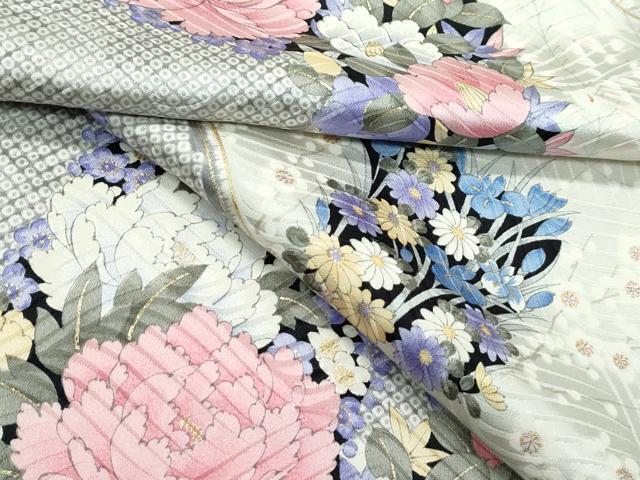 平和屋着物▽上質な小紋 単衣 立波草花文 金彩 正絹 逸品 未使用 CABF4437rv