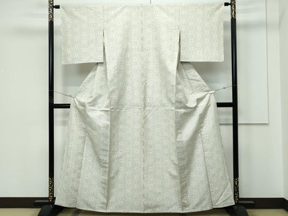 平和屋着物▽上質な紬 単衣 麻の葉文様 正絹 逸品 CABF4438rv