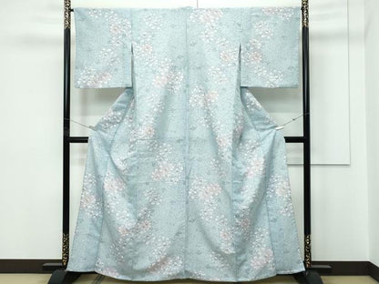 平和屋着物▽小紋　単衣　牡丹　たたき染め　洗える着物　未使用　CABF4444rv
