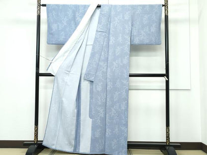 平和屋着物▽小紋　単衣　色紙重ね草花文　洗える着物　CABF4445rv