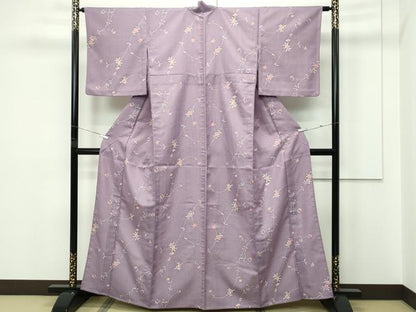 平和屋着物▽小紋　単衣　草花文　洗える着物　CABF4446rv