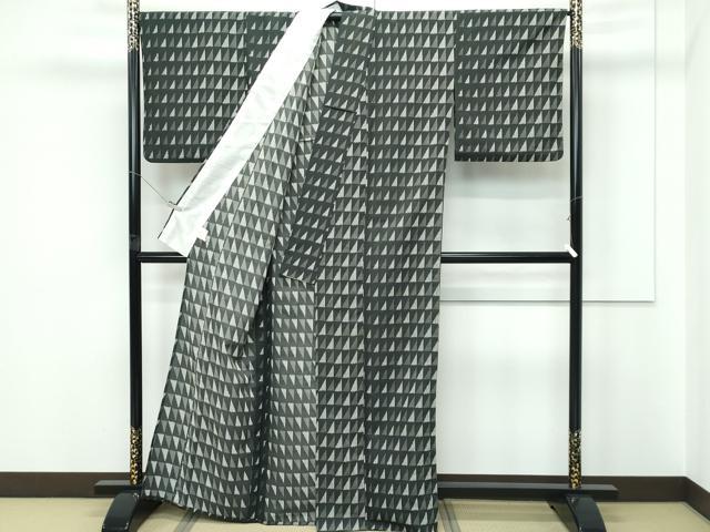 平和屋着物▽小紋　単衣　鱗文様　洗える着物　CABF4451rv