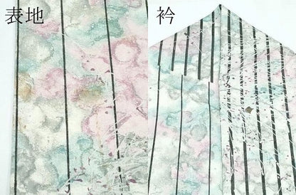 平和屋着物▽小紋　単衣　間道　楓地紋　金彩　洗える着物　CABF4452rv