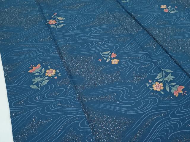 平和屋着物▽小紋　単衣　流水草花文　洗える着物　未使用　CABF4456rv