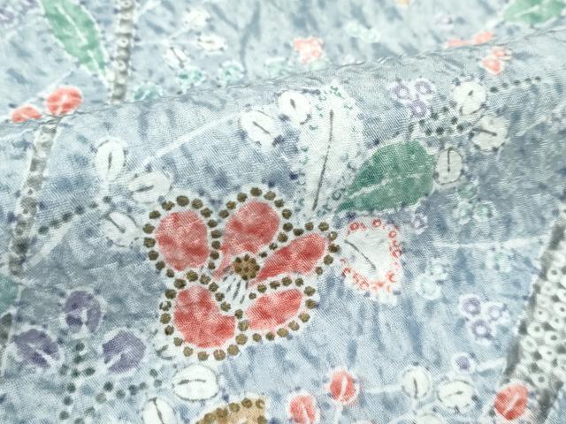 平和屋着物▽上質な小紋　単衣　ふくれ織　枝花文　洗える着物　未使用　CABF4460rv