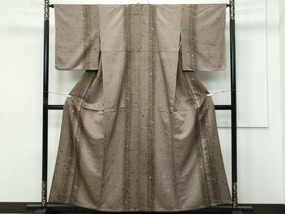 平和屋着物▽小紋　単衣　箔散らし　桜楓文　たたき染め　洗える着物　CABF4461rv