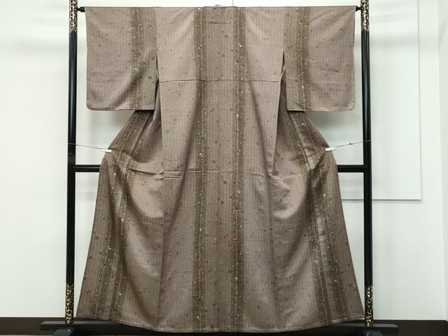平和屋着物▽小紋　単衣　箔散らし　桜楓文　たたき染め　洗える着物　CABF4461rv