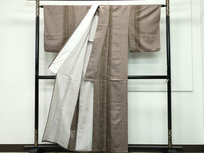 平和屋着物▽小紋　単衣　箔散らし　桜楓文　たたき染め　洗える着物　CABF4461rv