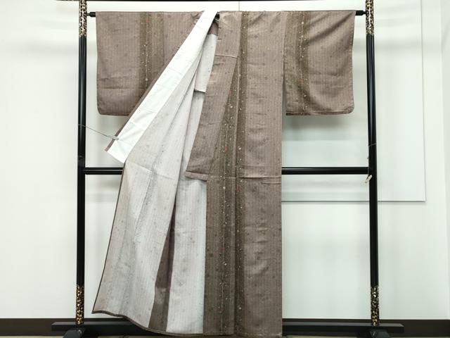 平和屋着物▽小紋　単衣　箔散らし　桜楓文　たたき染め　洗える着物　CABF4461rv