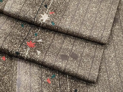 平和屋着物▽小紋　単衣　箔散らし　桜楓文　たたき染め　洗える着物　CABF4461rv