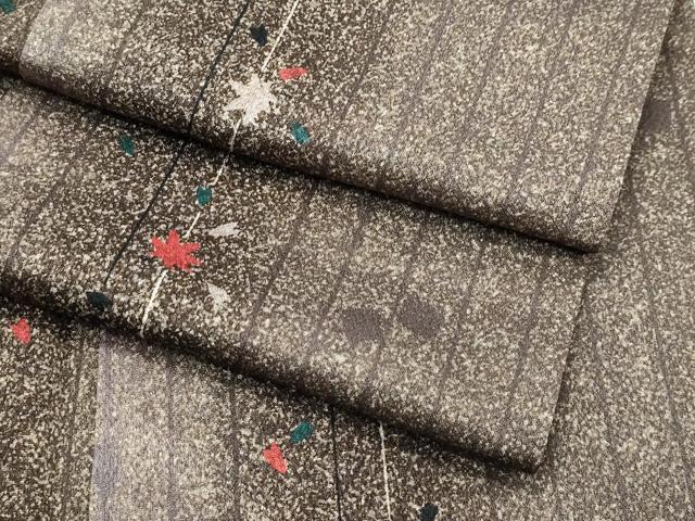 平和屋着物▽小紋　単衣　箔散らし　桜楓文　たたき染め　洗える着物　CABF4461rv