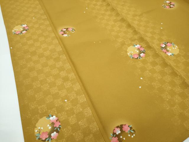 平和屋着物▽小紋　単衣　市松雪輪桜文　洗える着物　CABF4463rv