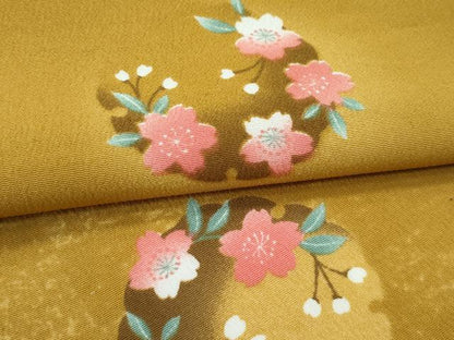 平和屋着物▽小紋　単衣　市松雪輪桜文　洗える着物　CABF4463rv