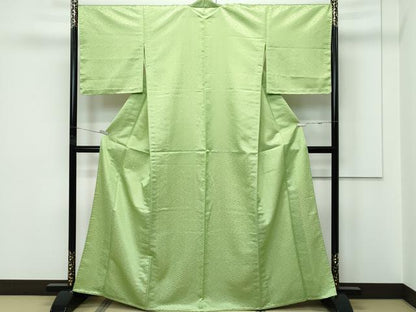 平和屋着物▽色無地　単衣　苗色　紗綾形地紋　両面染　洗える着物　CABF4464rv