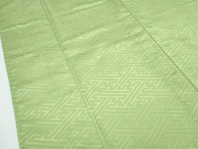 平和屋着物▽色無地　単衣　苗色　紗綾形地紋　両面染　洗える着物　CABF4464rv