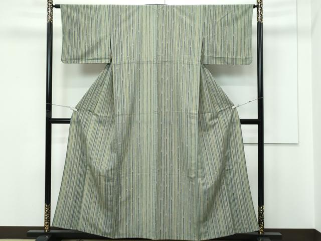 平和屋着物▽小紋　単衣　竹並び　洗える着物　CABF4467rv