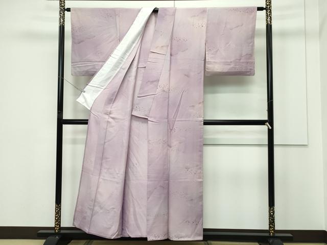 平和屋着物▽上質な小紋　単衣　雲取り箔散らし　金銀彩　正絹　逸品　CABF4469rv
