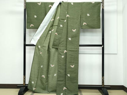 平和屋着物▽小紋　単衣　舞蝶文　洗える着物　CABF4473rv