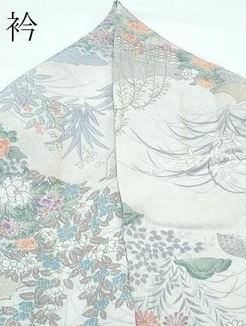平和屋着物▽小紋　単衣　花鳥風景文　洗える着物　CABF4476rv