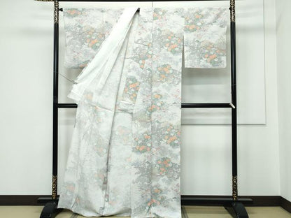 平和屋着物▽小紋　単衣　花鳥風景文　洗える着物　CABF4476rv