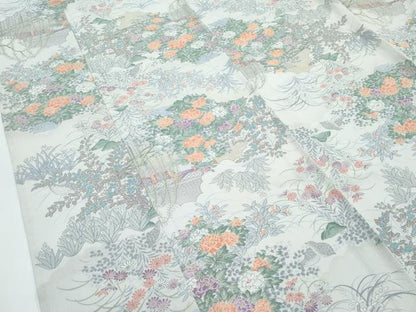 平和屋着物▽小紋　単衣　花鳥風景文　洗える着物　CABF4476rv