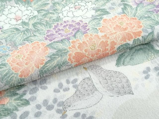 平和屋着物▽小紋　単衣　花鳥風景文　洗える着物　CABF4476rv