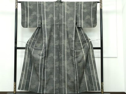 平和屋着物▽江戸小紋　単衣　寄せ小紋柄　間道　黒地　正絹　逸品　CABF4481rv