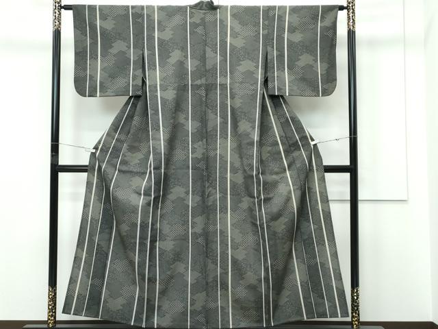 平和屋着物▽江戸小紋　単衣　寄せ小紋柄　間道　黒地　正絹　逸品　CABF4481rv
