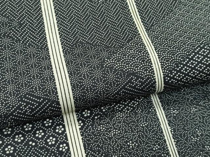 平和屋着物▽江戸小紋　単衣　寄せ小紋柄　間道　黒地　正絹　逸品　CABF4481rv