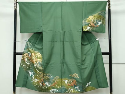 平和屋着物▽男性　訪問着　単衣　浜松文　金彩　洗える着物　CABF4482rv